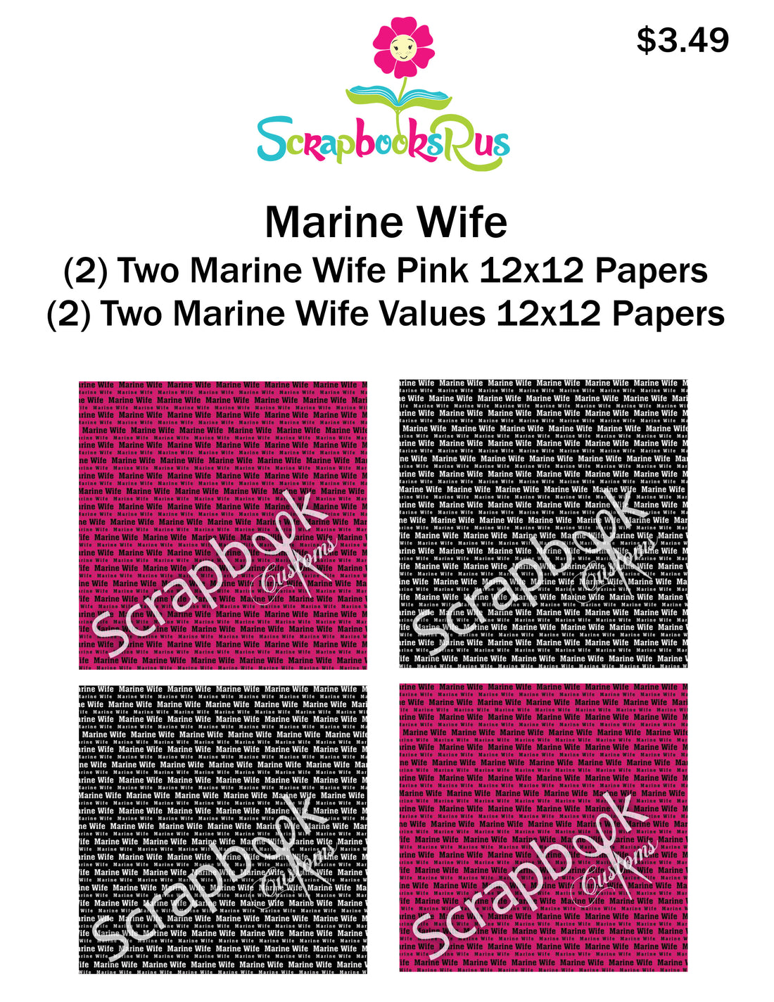 Scrapbook Customs MARINE WIFE 12&quot;x12” 4pc Scrapbook Papers