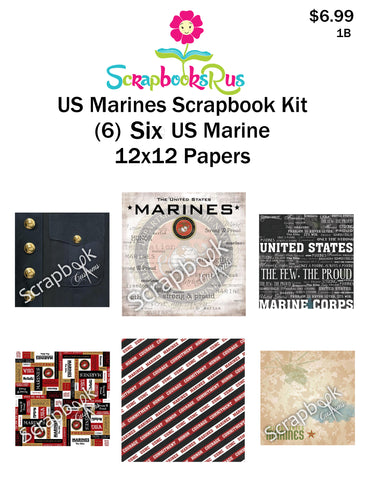 Scrapbook Customs 6pc MARINES SCRAPBOOK KIT 12"X12" Papers 1B