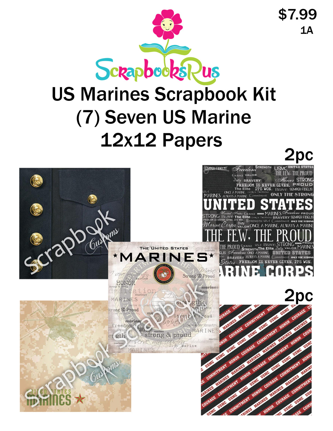 Scrapbook Customs 7pc MARINES SCRAPBOOK KIT 12&quot;X12&quot; Papers 1A