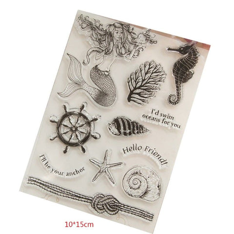 MERMAID I'd Swim Oceans for You Clear Acrylic Stamp Set 11pc