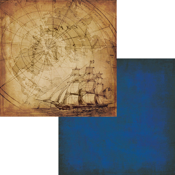 Moxxie Nautical EXPLORE 12&quot;X12&quot; Cardstock Paper Sheet - Scrapbooksrus