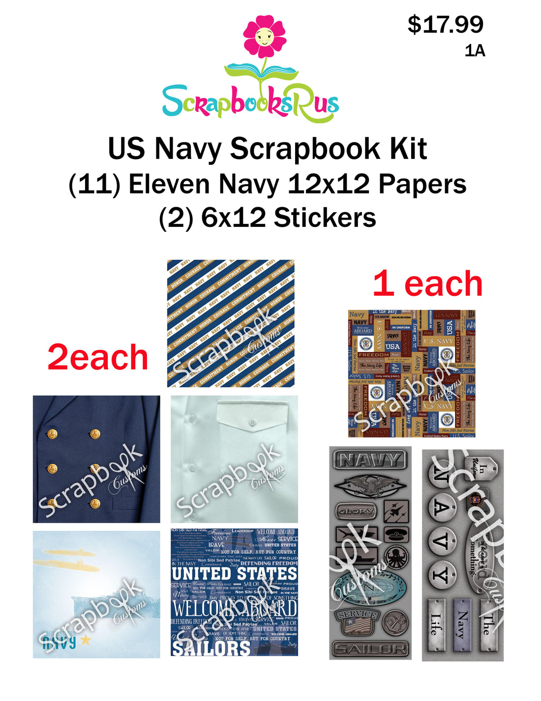 US NAVY 12x12” Scrapbook Kit 1A