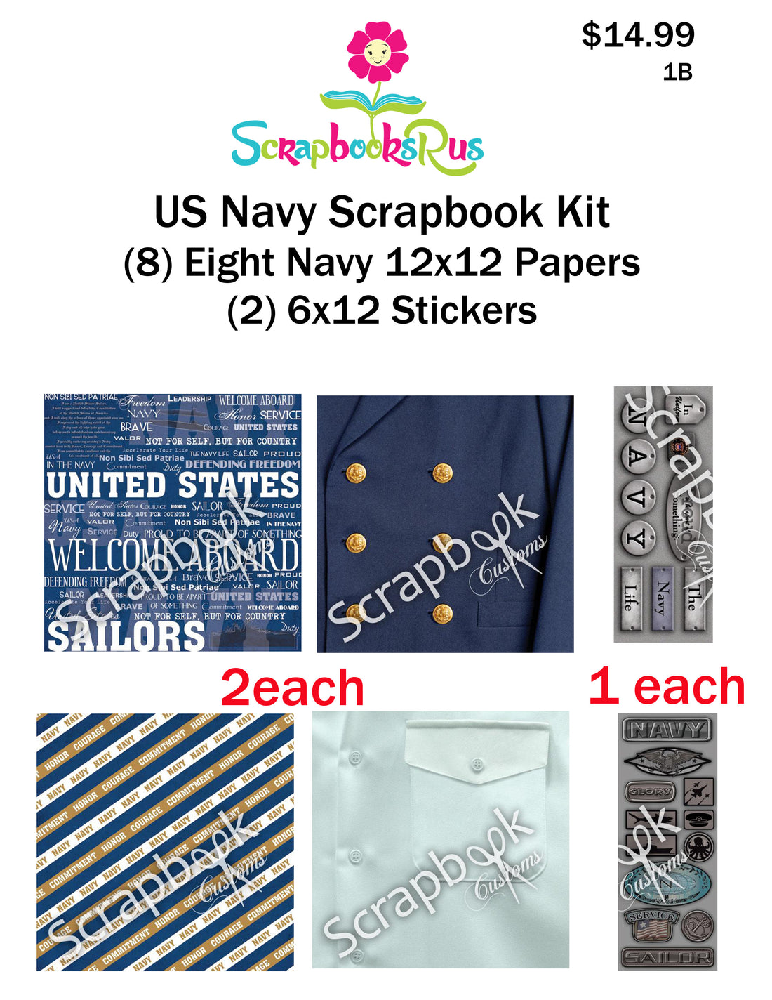 US NAVY 12"x12” Scrapbook 1B Paper Sticker 12pc Kit