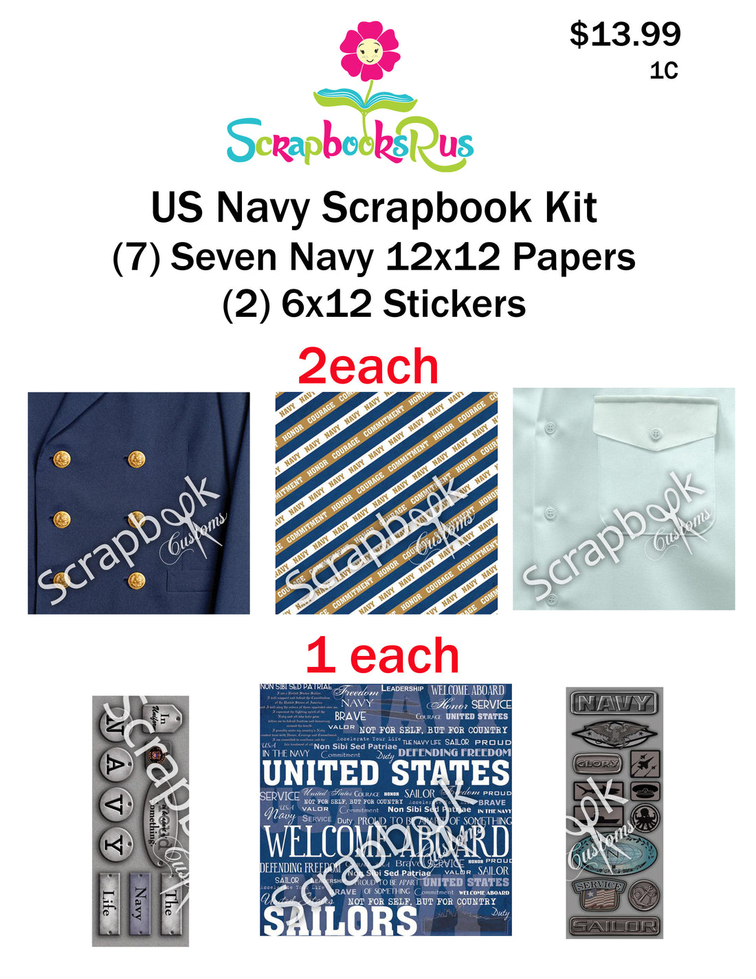 US NAVY 12&quot;x12” Scrapbook 1C Paper Sticker 9pc Kit