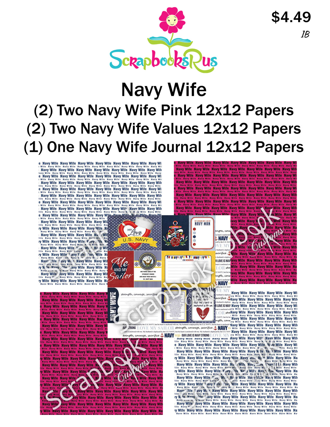 Scrapbook Customs NAVY WIFE 1B 12&quot;x12” 5pc Scrapbook Papers