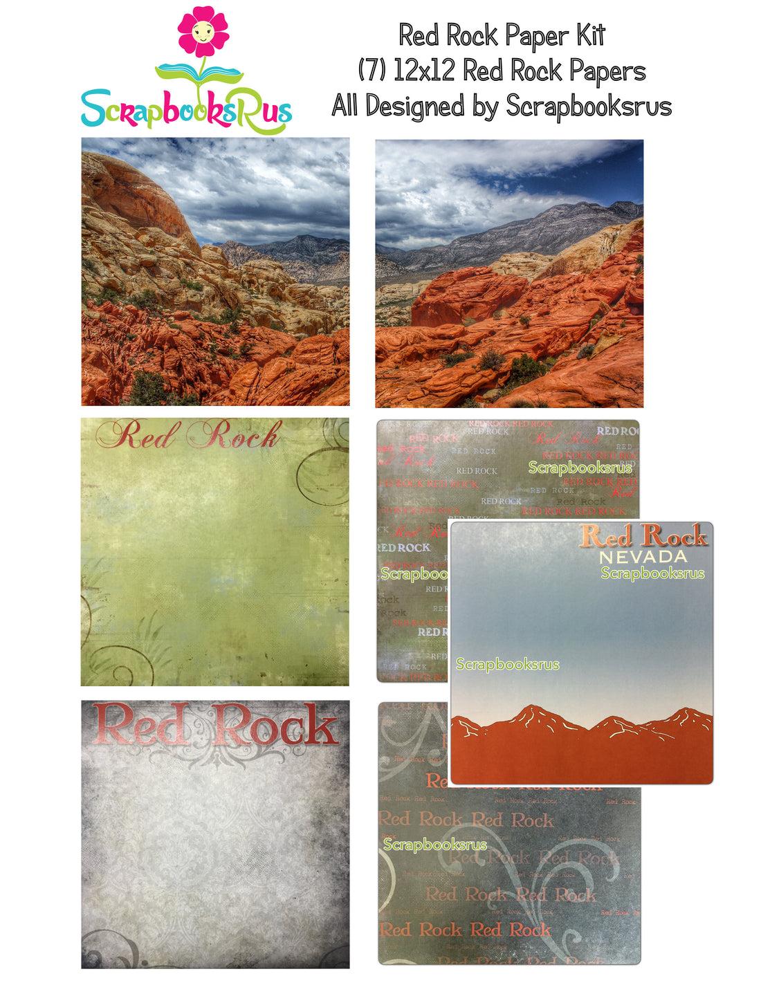 RED ROCK KIT 12&quot;X12&quot; Travel Las Vegas Scrapbook Paper