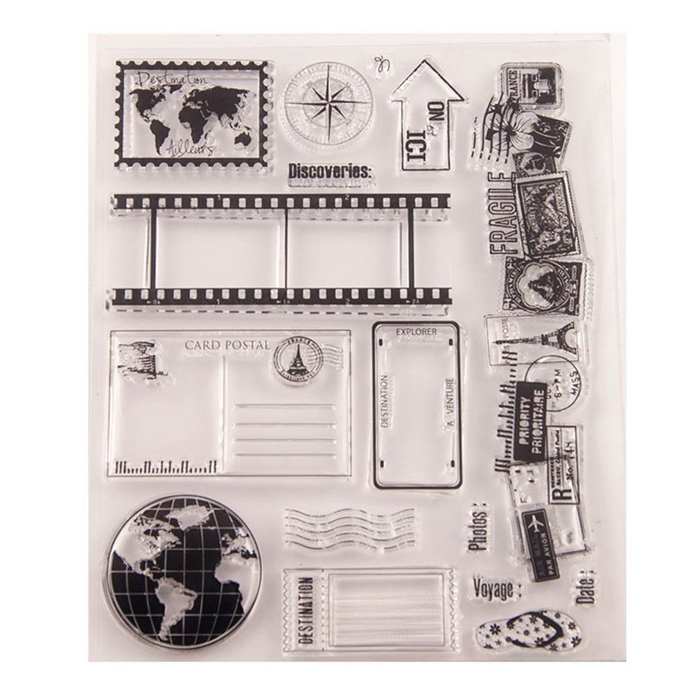 RETRO POSTMARK Clear Acrylic Stamp Set 16pc