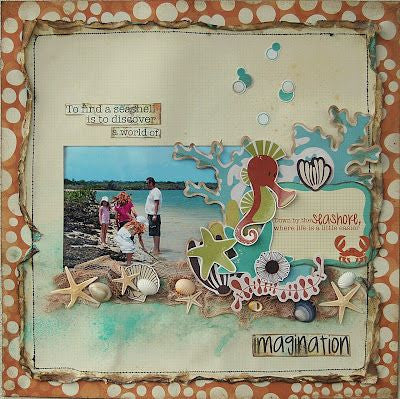 Kaisercraft ROCK POOL WAVES 12X12 Scrapbook Beach Paper 1 Sheet - Scrapbook Kyandyland