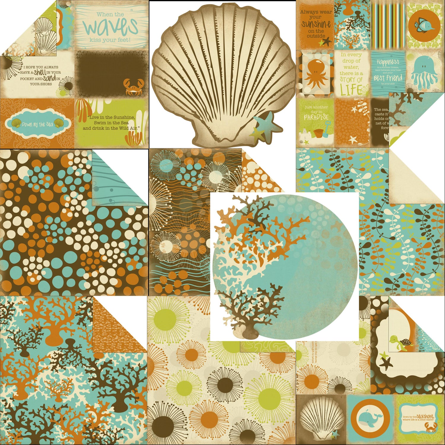 Kaisercraft ROCK POOL URCHIN 12X12 Scrapbook Beach Paper 1 Sheet - Scrapbook Kyandyland