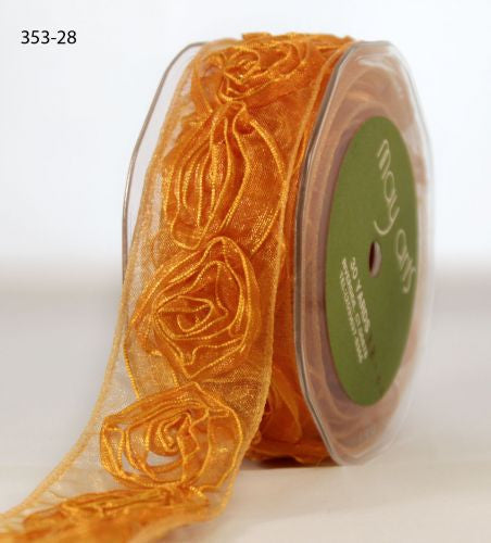 May Arts 1.5&quot; SHEER ROSETTE RIBBON Flower Trim 1 yard yd - Scrapbook Kyandyland