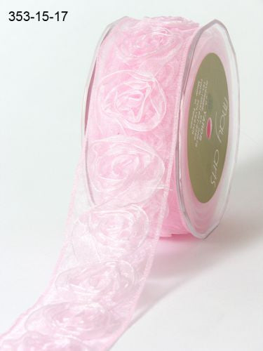 May Arts 1.5&quot; SHEER ROSETTE RIBBON Flower Trim 1 yard yd - Scrapbook Kyandyland