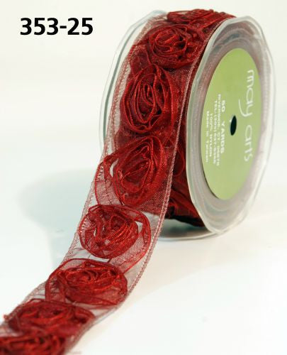 May Arts 1.5&quot; SHEER ROSETTE RIBBON Flower Trim 1 yard yd - Scrapbook Kyandyland