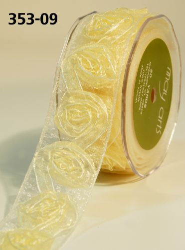 May Arts 1.5&quot; SHEER ROSETTE RIBBON Flower Trim 1 yard yd - Scrapbook Kyandyland