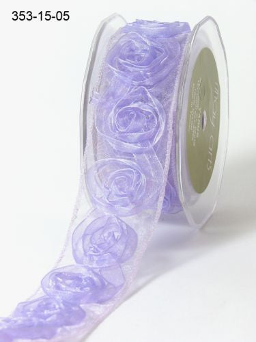 May Arts 1.5&quot; SHEER ROSETTE RIBBON Flower Trim 1 yard yd - Scrapbook Kyandyland