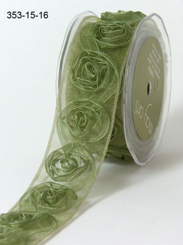May Arts 1.5&quot; SHEER ROSETTE RIBBON Flower Trim 1 yard yd - Scrapbook Kyandyland