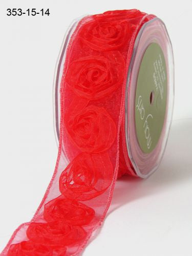 May Arts 1.5&quot; SHEER ROSETTE RIBBON Flower Trim 1 yard yd - Scrapbook Kyandyland