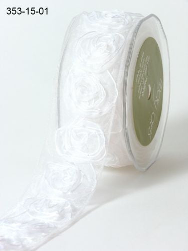 May Arts 1.5&quot; SHEER ROSETTE RIBBON Flower Trim 1 yard yd - Scrapbook Kyandyland