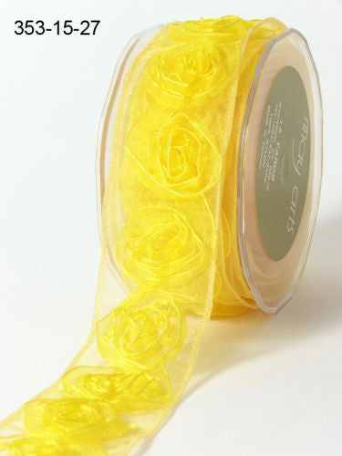 May Arts 1.5&quot; SHEER ROSETTE RIBBON Flower Trim 1 yard yd - Scrapbook Kyandyland