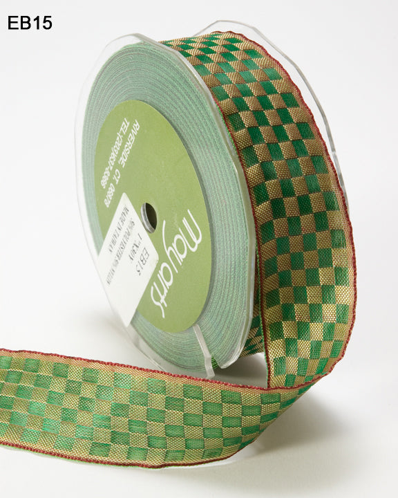 May Arts 1&quot; WOVEN CHECKERED RIBBON Trim 1 yard yd - Scrapbook Kyandyland