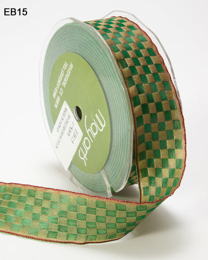 May Arts 1&quot; WOVEN CHECKERED RIBBON Trim 1 yard yd - Scrapbook Kyandyland