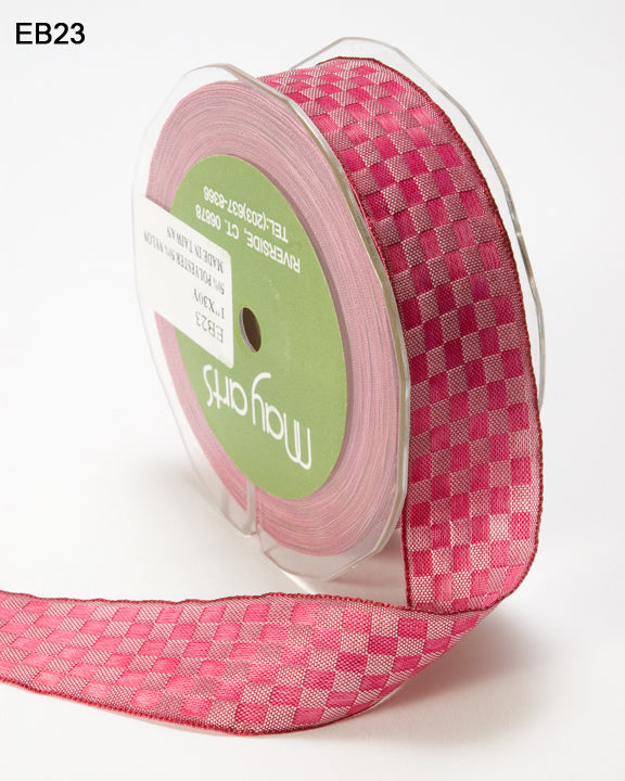 May Arts 1&quot; WOVEN CHECKERED RIBBON Trim 1 yard yd - Scrapbook Kyandyland