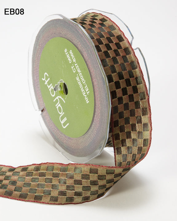 May Arts 1&quot; WOVEN CHECKERED RIBBON Trim 1 yard yd - Scrapbook Kyandyland