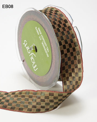 May Arts 1&quot; WOVEN CHECKERED RIBBON Trim 1 yard yd - Scrapbook Kyandyland