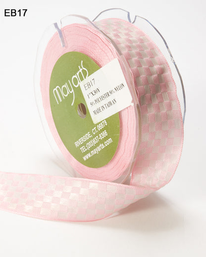 May Arts 1&quot; WOVEN CHECKERED RIBBON Trim 1 yard yd - Scrapbook Kyandyland