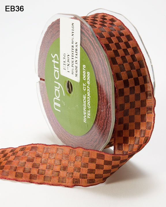 May Arts 1&quot; WOVEN CHECKERED RIBBON Trim 1 yard yd - Scrapbook Kyandyland