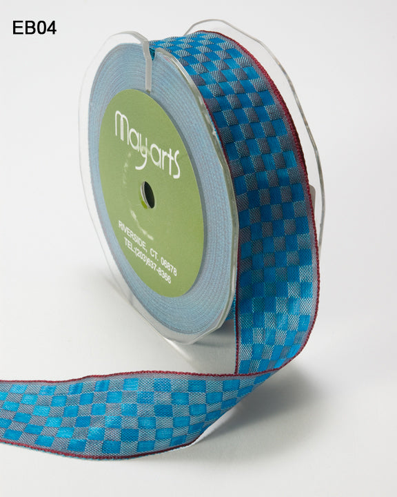May Arts 1&quot; WOVEN CHECKERED RIBBON Trim 1 yard yd - Scrapbook Kyandyland
