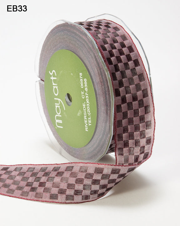 May Arts 1&quot; WOVEN CHECKERED RIBBON Trim 1 yard yd - Scrapbook Kyandyland
