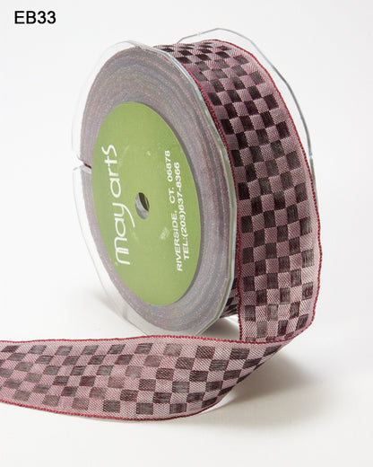 May Arts 1&quot; WOVEN CHECKERED RIBBON Trim 1 yard yd - Scrapbook Kyandyland