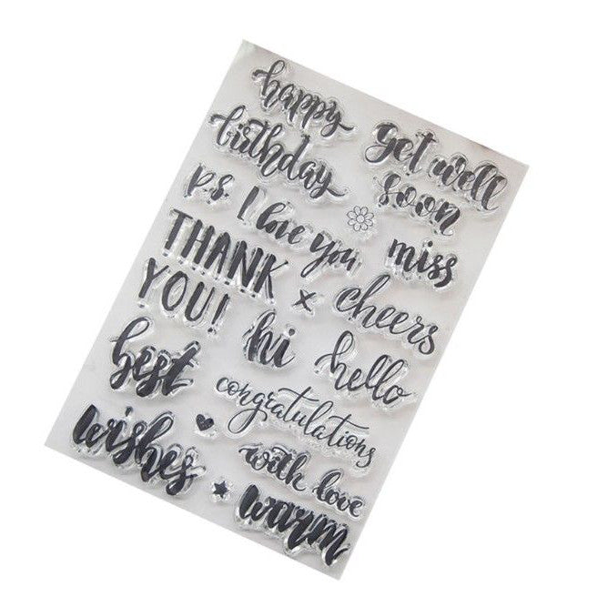 CURSIVE SCRIPT SENTIMENTS Clear Acrylic Stamp Set 19pc