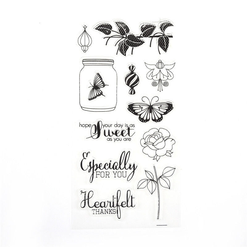 BUTTERFLIES &amp; FLOWERS Sweet Especially Clear Acrylic Stamp Set 12pc