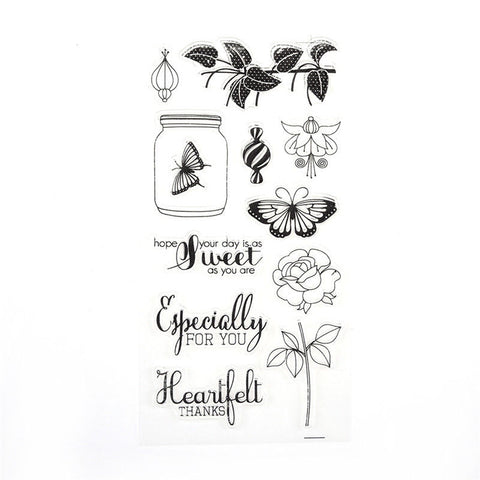 BUTTERFLIES & FLOWERS Sweet Especially Clear Acrylic Stamp Set 12pc