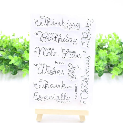 THINKING SCRIPT SENTIMENTS Clear Acrylic Stamp Set 13pc
