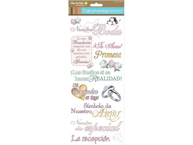 Viva la Vida NUESTRA BODA Clear Spanish Wedding Stickers 6x12 - Scrapbook Kyandyland