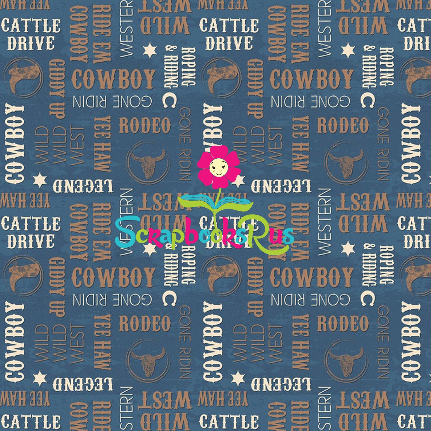 Western HEART OF THE WEST WORDS 12&quot;x12&quot; Cowboy Scrapbook Paper