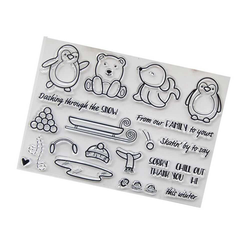 WINTER ANIMALS Penguin Seal Polar Bear Clear Acrylic Stamp Set 21pc