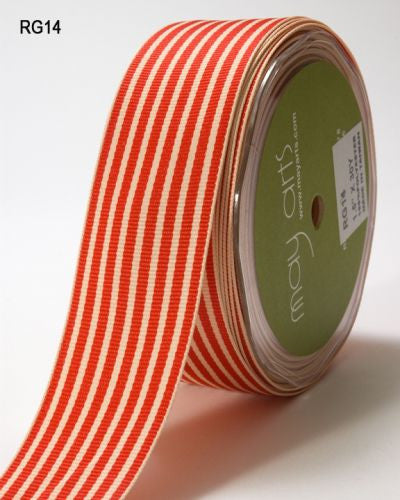 May Arts IVORY STRIPES 1.5&quot; Ribbon 1 yard yd - Scrapbook Kyandyland