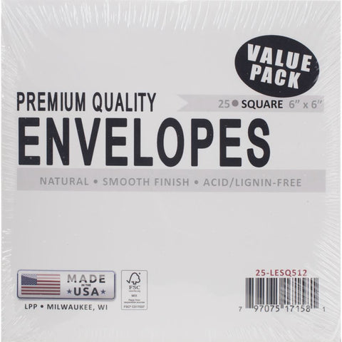 Leader Paper SQUARE White Envelopes 6"X6" 25 pc - Scrapbook Kyandyland