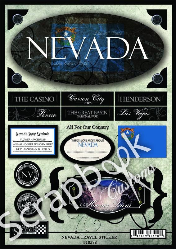 Scrapbook Customs NEVADA TRAVEL 10&quot;X 7&quot; Stickers 19 pc LV - Scrapbook Kyandyland