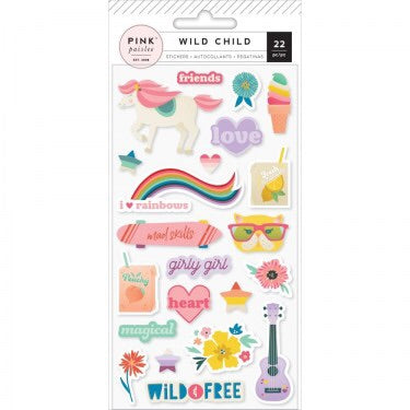 Pink Paislee WILD CHILD Puffy Stickers Girly 22pc