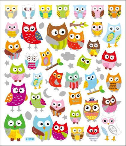 Tattoo King Sticker King OWLS 6&quot;X7&quot; Glitter Stickers 50+ - Scrapbook Kyandyland