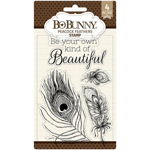 Bo Bunny Stamps PEACOCK FEATHERS Clear Acrylic 4pc