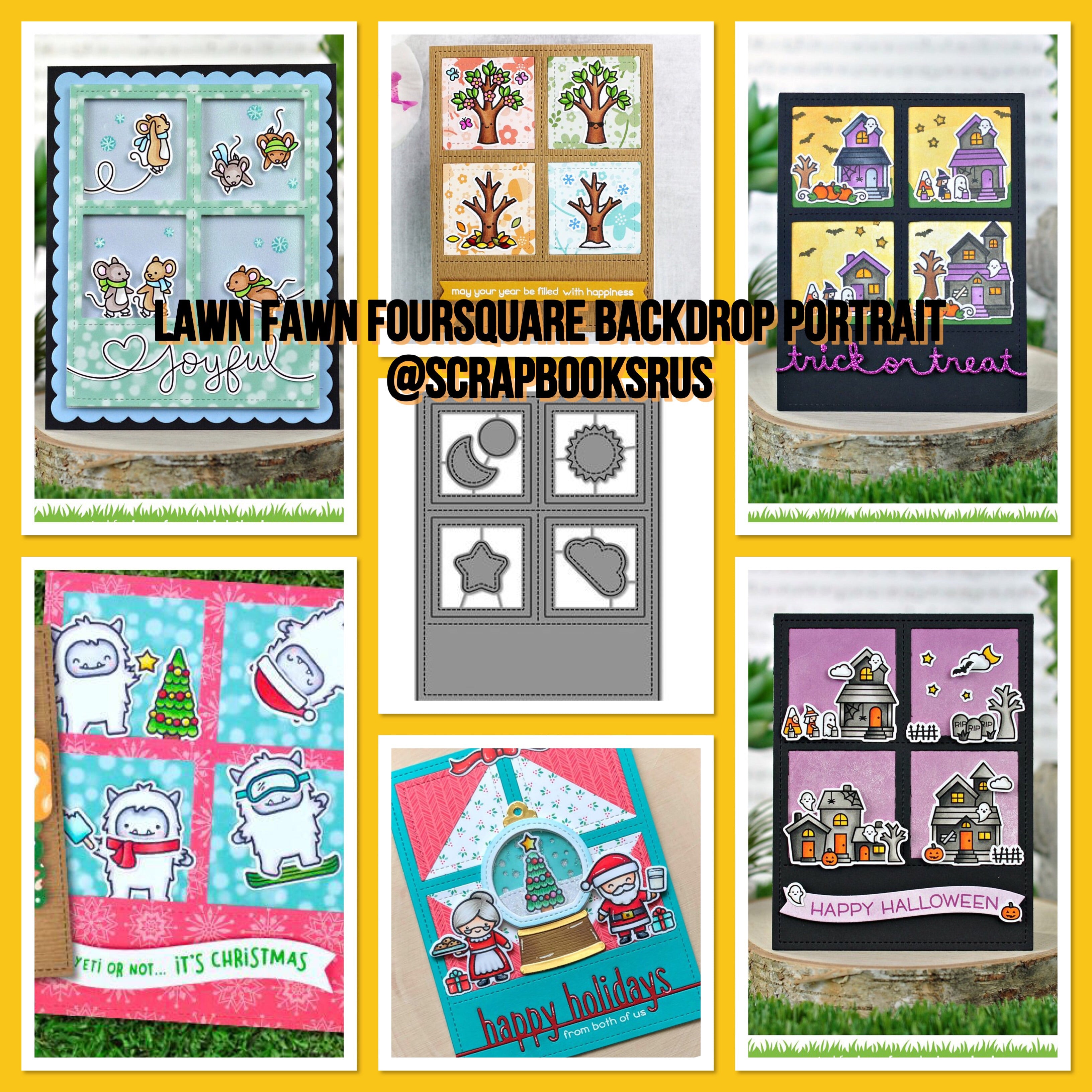 Lawn Fawn Cuts FOURSQUARE BACKDROP PORTRAIT Sample Card Ideas @Scrapbooksrus