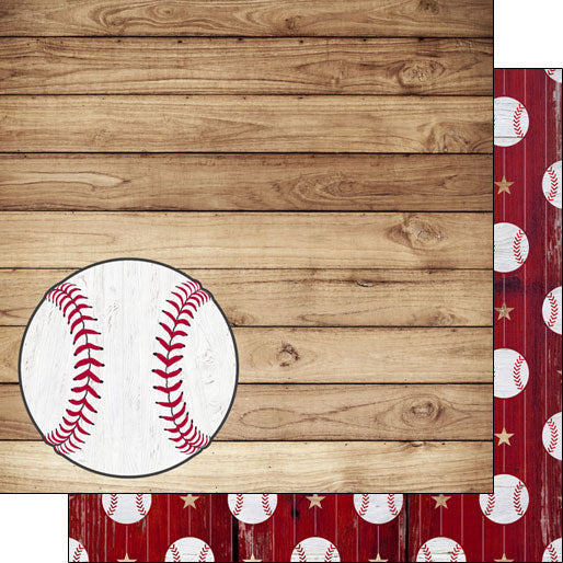 Scrapbook Customs BASEBALL ON WOOD DOUBLE-SIDED 12X12 Sports Sheet ScrapbooksRus