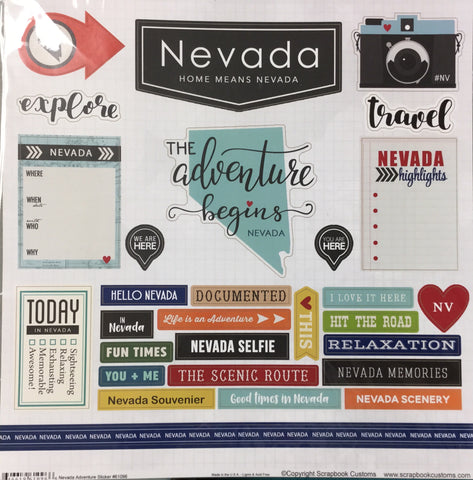 NEVADA ADVENTURE STICKERS 12"X12" Custom Travel Paper 29 pc