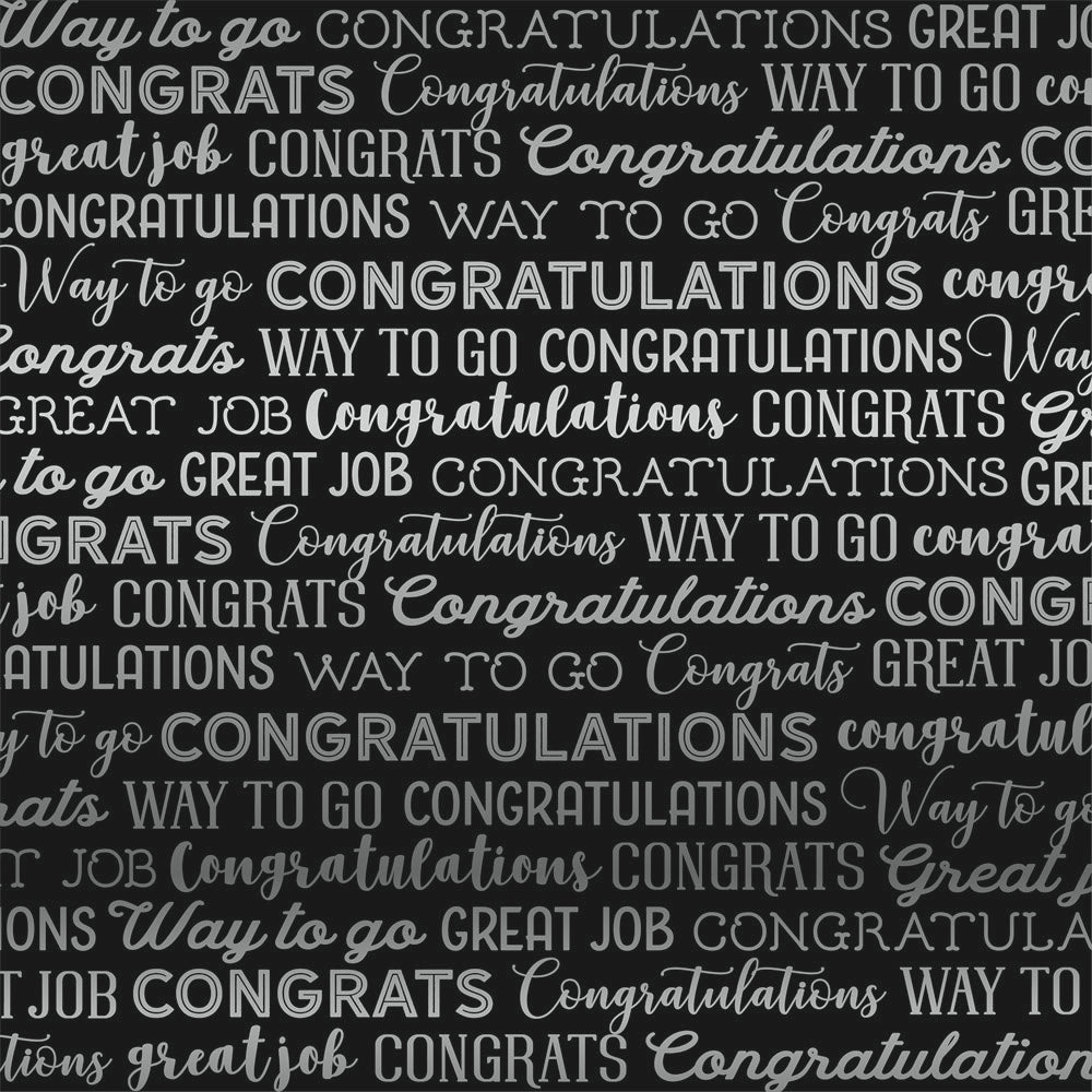 Echo Park BLACK CONGRATS Silver Foil 12x12 Scrapbook Paper