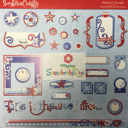 Storytellers Stars &amp; Swirls 4th July Diecut Sheet @scrapbooksrus